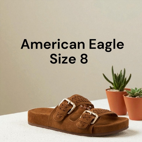 New! AEO Suede-Look Cognac Slides | Trending Fall 2025 Size 8 - Picture 6 of 7